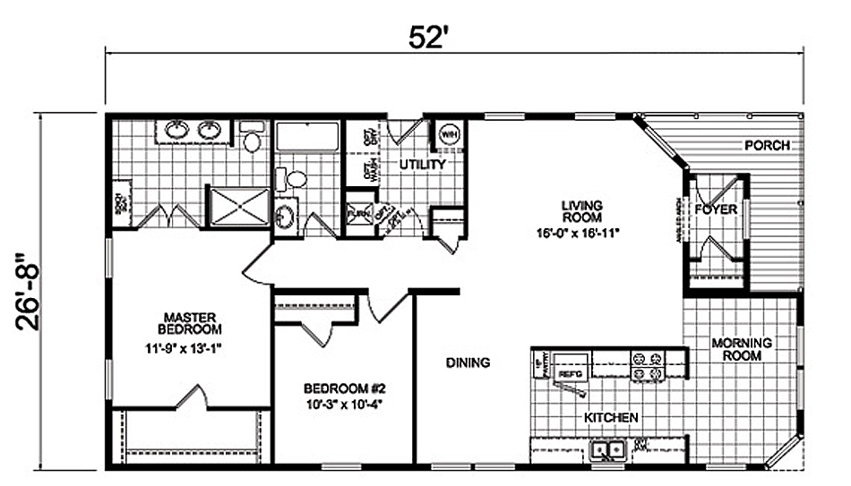 floor plans and specifications of the Ponderosa manufactured home design