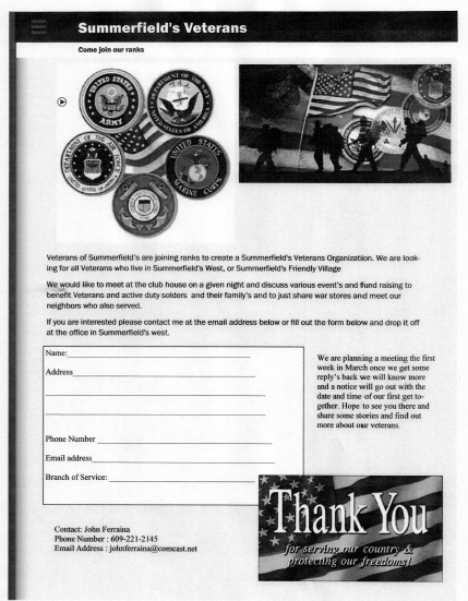 Summerfields Veterans Organization Thank You for Your Service