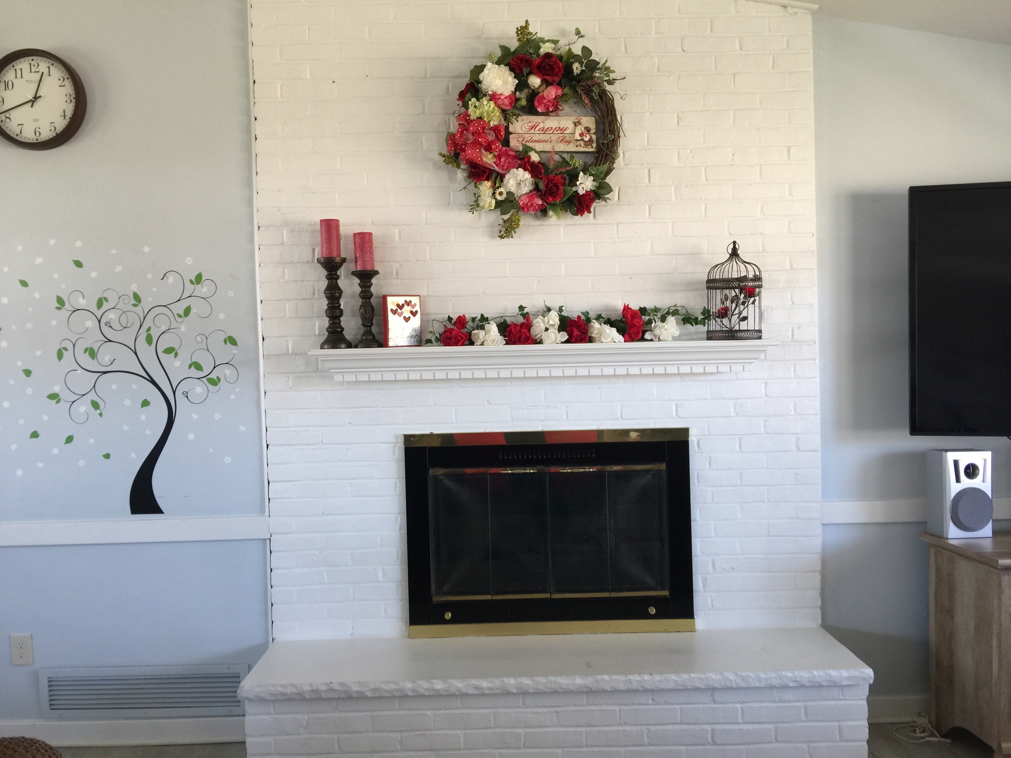 Clubhouse Fireplace with Valentines Decorations on Mantle